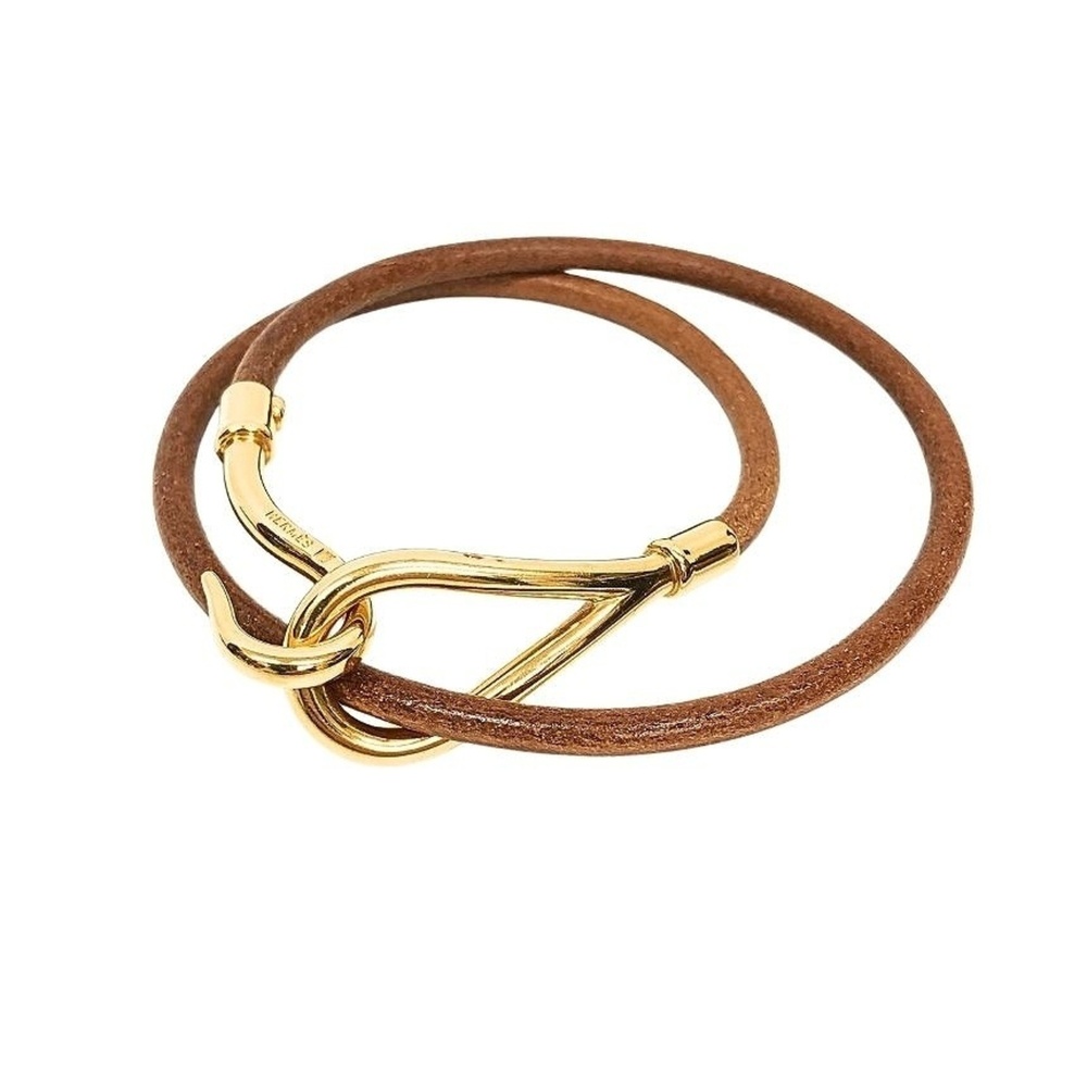 HERMES Brown Leather Charm Bracelet
